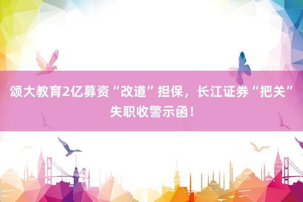 颂大教育2亿募资“改道”担保，长江证券“把关”失职收警示函！