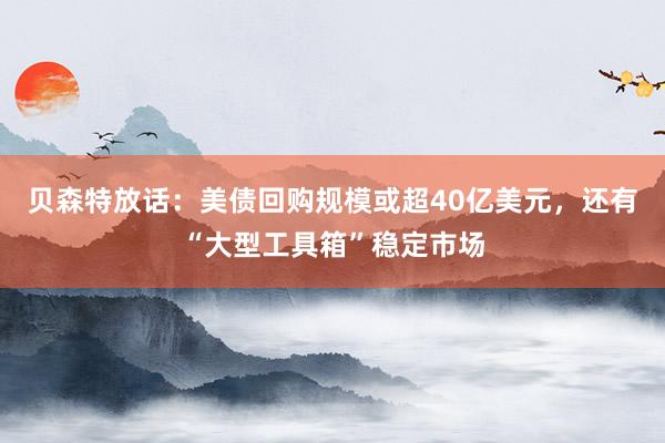 贝森特放话：美债回购规模或超40亿美元，还有“大型工具箱”稳定市场
