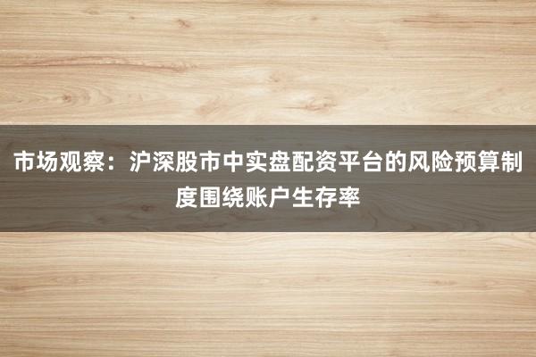 市场观察：沪深股市中实盘配资平台的风险预算制度围绕账户生存率