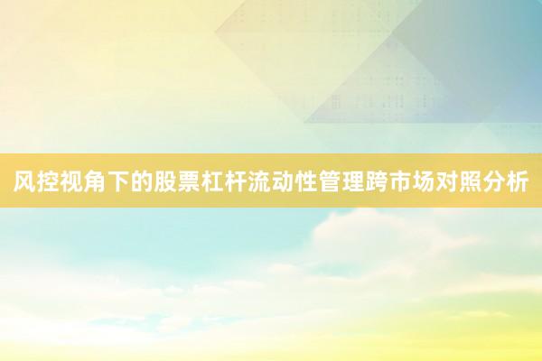 风控视角下的股票杠杆流动性管理跨市场对照分析