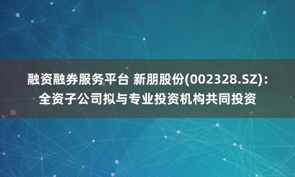 融资融券服务平台 新朋股份(002328.SZ)：全资子公司拟与专业投资机构共同投资