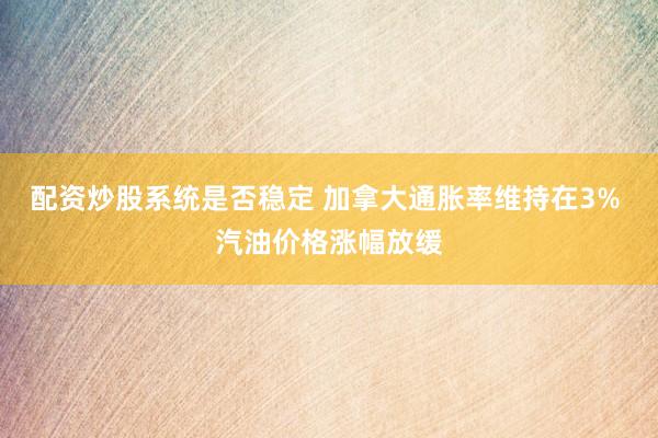 配资炒股系统是否稳定 加拿大通胀率维持在3% 汽油价格涨幅放缓