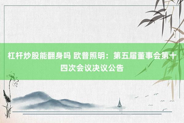 杠杆炒股能翻身吗 欧普照明：第五届董事会第十四次会议决议公告